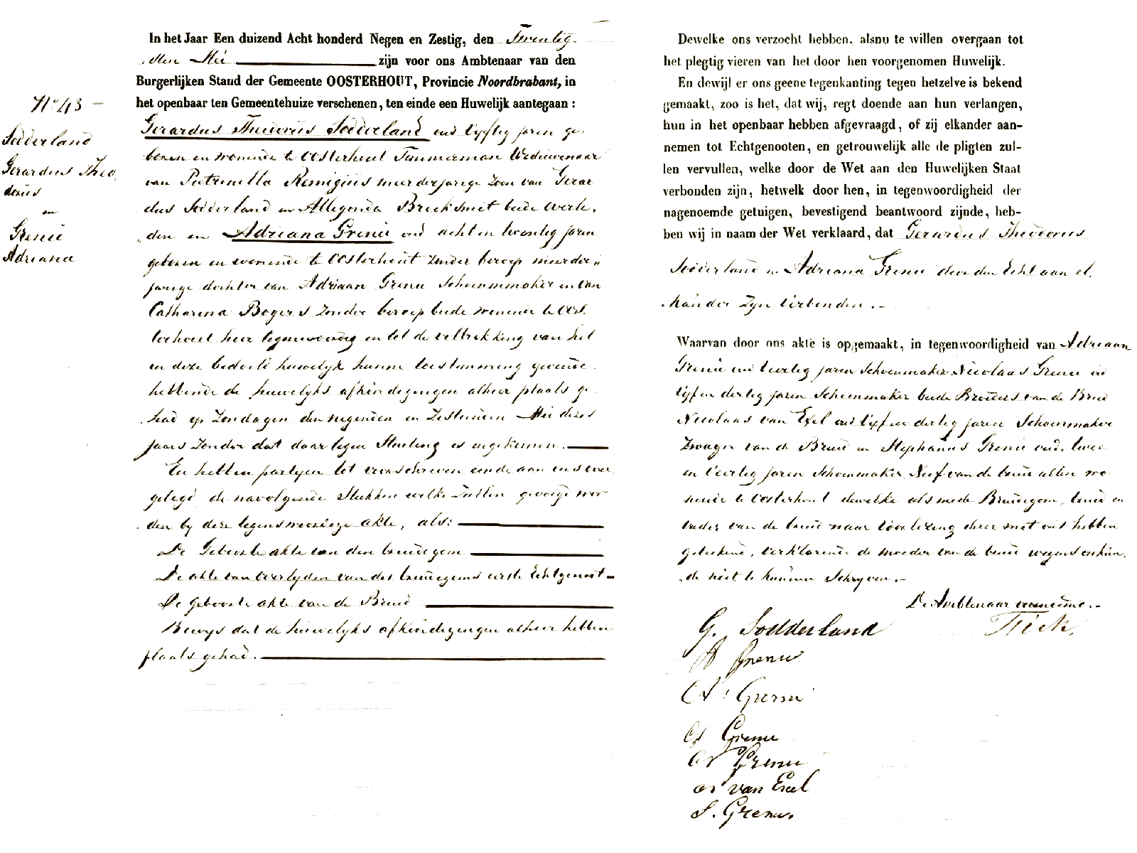 klik op hier voor Huwelijks-, geboorte- en overlijdens akten van Gerardus T Sodderland - Adriana Grenu